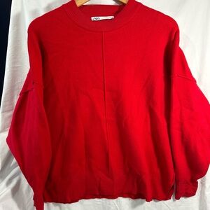 Zara Oversized Boyfriend Fit Crew Neck Sweater Christmas Red Warm Winter Casual